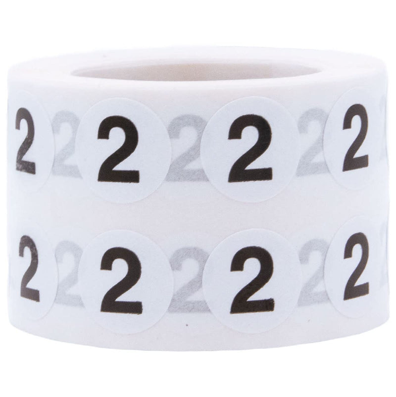 1/2" Inch Number 2 Stickers, Semi-Gloss White Round Labels with Black Text, 1000 Labels on a Roll, Perfect for Home Organization and Office Management, Permanent Adhesive # 2