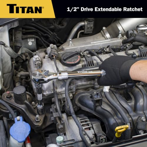 Titan 12182 1/2-Inch Drive x 12-1/4-Inch to 17-3/4-Inch 72-Tooth Extendable Ratchet Knurled Handle