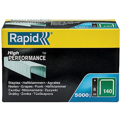 Rapid High-Performance Staples for Insulation, Thin Plastics, Cardboard and Carpets Flatwire No. 140, Leg Length 8mm, Staple Gun Staples, Galvanised Steel, 5000 Pieces, Boxed (11908111) 5000 Box