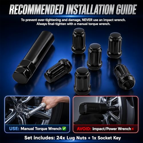 M12x1.5 Anti-Theft Spline Wheel Lug Nuts, 24-Pack with Socket