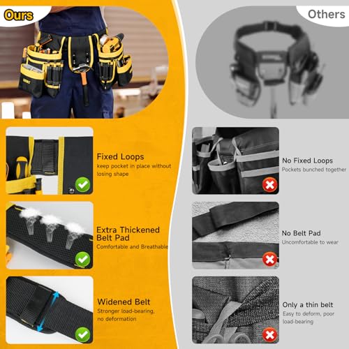 16-Inch Heavy Duty Tool Bags + Padded Tool Belts for Men,2 in 1 Tools Tote with Detachable & Adjustable Utility Work Belt for Dad,Mechanic,Electrician,Carpenter,Construction
