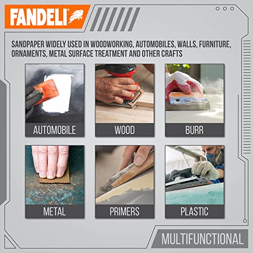 Fandeli | Multi-Purpose Sandpaper | 220 Grit Aluminum Oxide | 75 Sheets of 9'' x 11'' | Ideal for Metal and Wood | Compatible with Orbital Sanders, Brown