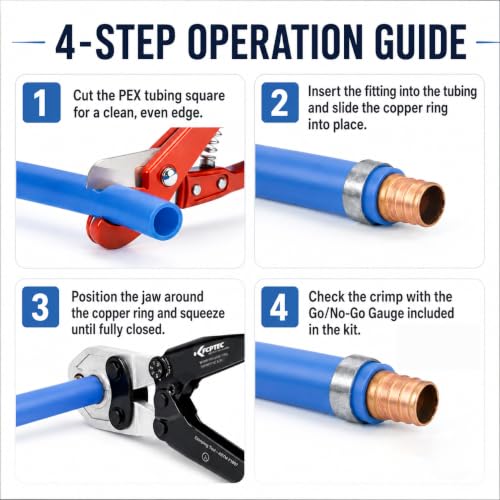 KF CPTEC PEX Crimping Tool Kit, Dual-Jaw 1/2 & 3/4 in Copper Ring Crimper KF-8601SET
