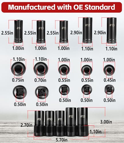 71670 Tap Socket Set Fits 5/8", 11/16", 3/4", 7/8" and 1" Taps, 1/2" Drive, Tap Sockets Adapter For Larger, M.C.T.I. Standard Taps, Large Tap Socket Wrench Set