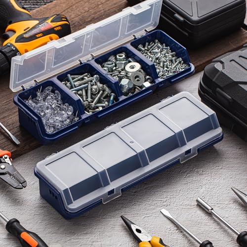 Hushee 4 Pcs Screw Organizer Box with Lid 4 Compartments, Blue 1