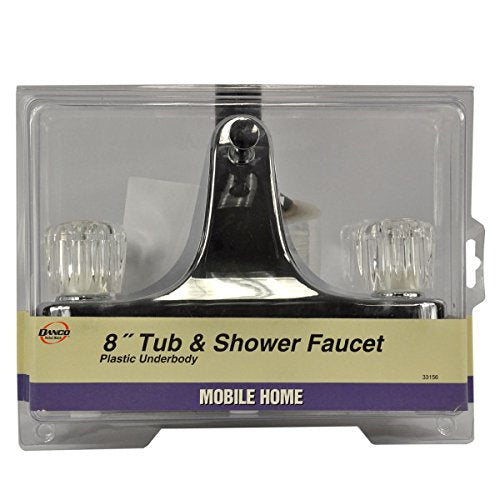 Danco Mobile Home RV Tub Shower Center-Set Faucet, 8 inch, 2-Handle, Chrome with Clear Acrylic Handles (33156X) Chrome/Acrylic