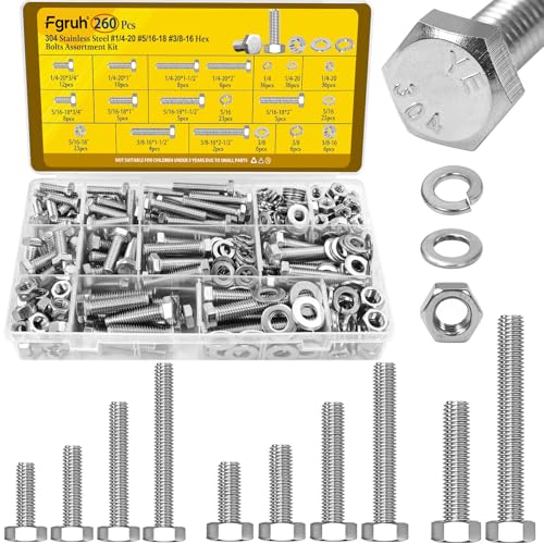 260PCS SAE 1/4-20, 5/16-18, 3/8-16 Hex Bolts Assortment Kit & 164PCS M8 Flange Head Bolts Assortment Kit with Nuts, Washers
