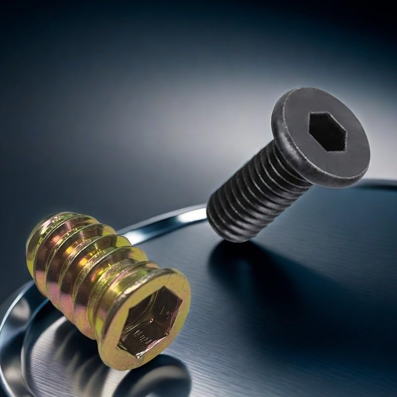 30 Sets 1/4-20 x 3/4" Furniture Screw Nut Threaded Inserts for Wood,1/4-20 x 19/32" Nut Threaded Wood Inserts Bolt Fastener Connector Hex Socket Drive Screw-in Nuts with Hex Spanner