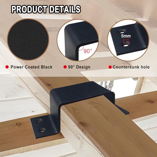 4 Pcs 2×4" Square Pipe Clamp Black Closed Bar Holder for Door Barricade, Square Tube Strap Clamps Fit Standard Lumber,3.8mm Thick 2" x 4" Strap Post Ties-4pcs