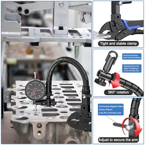 HDLNKAK Premium Disc and Rotor/Ball Joint Gage Set with Non-Slip TPR Handle 0.001” Dial Indicator (Black)