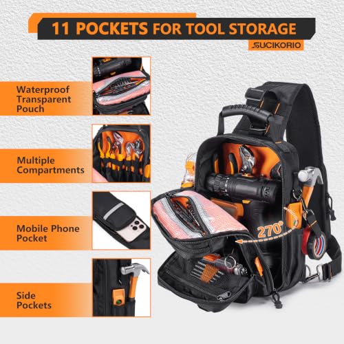 Tactical Electrician Tool Pouch Bag Small Compact & Portable HVAC Crossbody Sling Tool Bag Waterproof Technician Tools Pouches Organizer With Compartments, Shoulder Strap