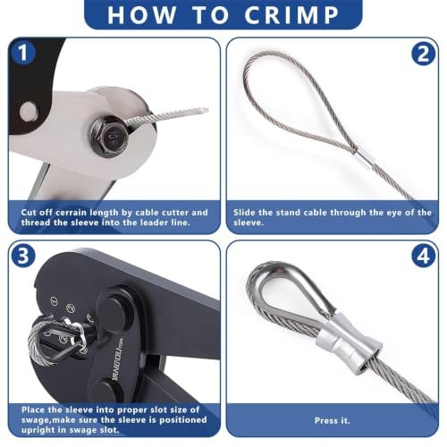 Yangoutool Wire Rope Crimping and Cutting Kit for 1/16-1/8 Inch Steel Cable, with 100 Aluminum Sleeves and 50 Thimbles for Aluminum Oval Sleeves, Double Sleeve 1608T