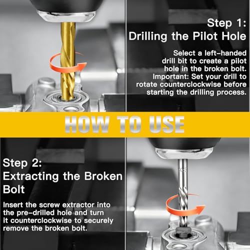 27-Piece Bolt Extractor kit, Easy Out Screw Extractor Set with Left Hand Cobalt Drill Bits, Hex Adapter, 1/2" F to 3/8" M Reducer for Broken, Damaged, Rusted, Rounded-Off Bolts, Nuts