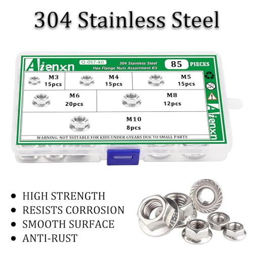 304 Stainless Hex Flange Nuts, Spring Lock Washer and Flat Washer Assortment