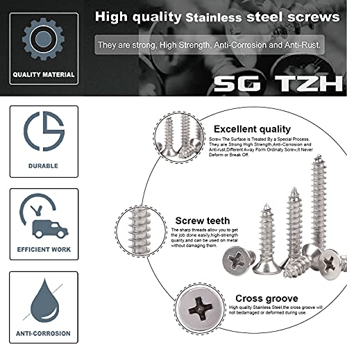 #14 x 4 Wood Screw 100Pcs 18-8 (304) Stainless Steel Screws Flat Head Phillips Fast Self Tapping Drywall Screws by SG TZH #14 x 4"