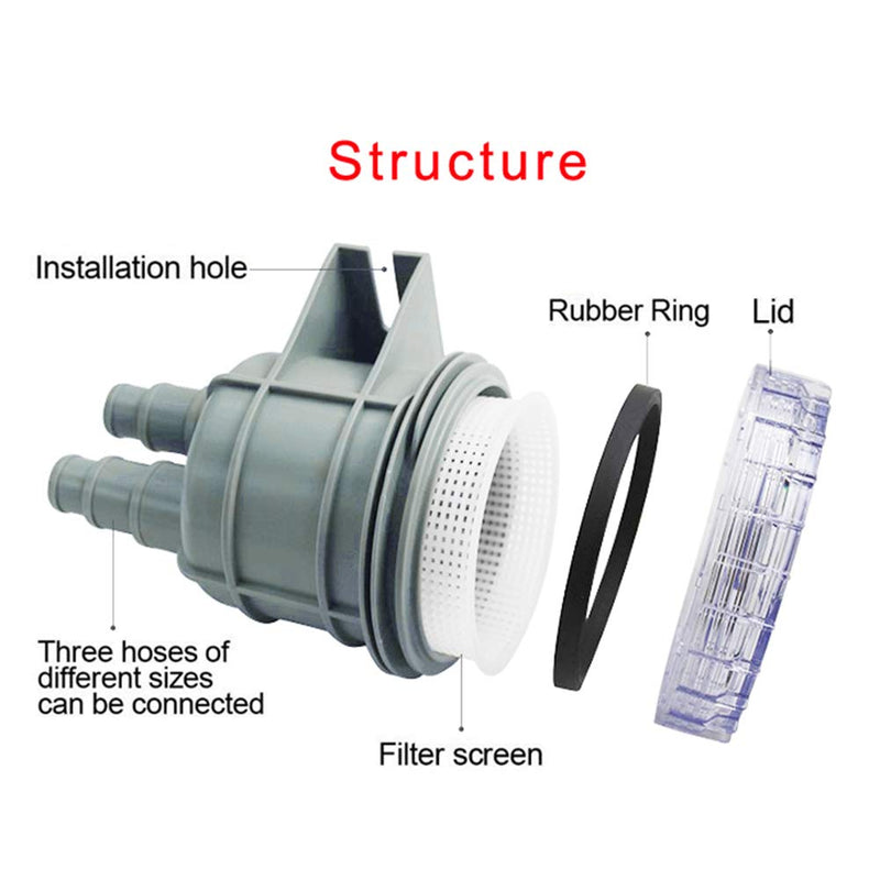 KIMISS Seawater Filter, ABS 4.3 Inch Inlet Sea Water Screen Filter Motor Protect Cleaner Cooling for 1/2 in 5/8 in 3/4 in Hose