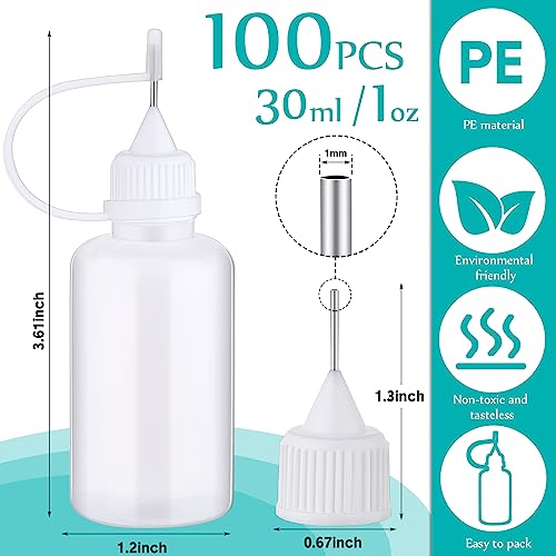 100 Pcs 30 ml/ 1 oz Precision Needle Tip Glue Applicator Bottle, White