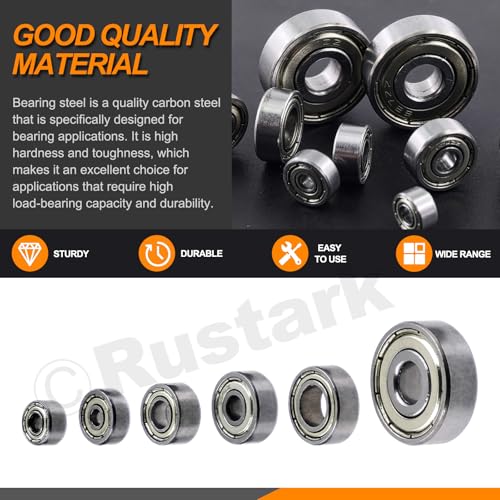 60Pcs 6 Sizes Carbon Steel Ball Bearing Deep Groove Ball Bearing Double Shielded Bearings for Furniture Wheels Skateboards Scooters