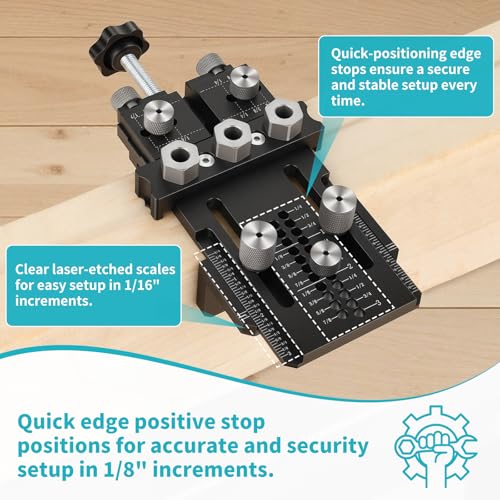 Dowel Jig Kit for Perfect Wood Joints, Self Centering Doweling Jig with 1/4 3/8 1/2 Drill Bushings & Bits, Woodworking Hole Drilling Guide for Cabinet Furniture DIY