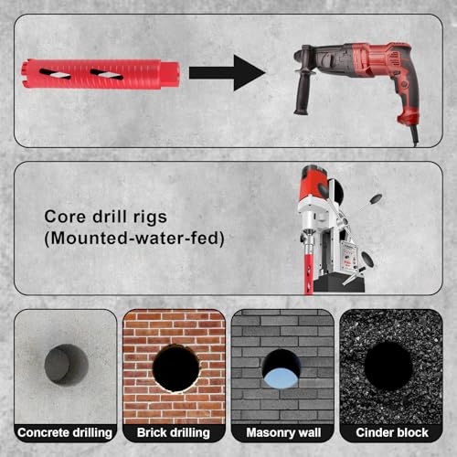 2" Diamond Core Drill Bit, 9-1/20" Dry/Wet Laser Welded Drill Bit with 4 Diamond Segments, 51MM Hole Saw for Reinforced Concrete Brick Masonry, Fits Hand Drill/Angle Grinder (Red) 2"(51MM)