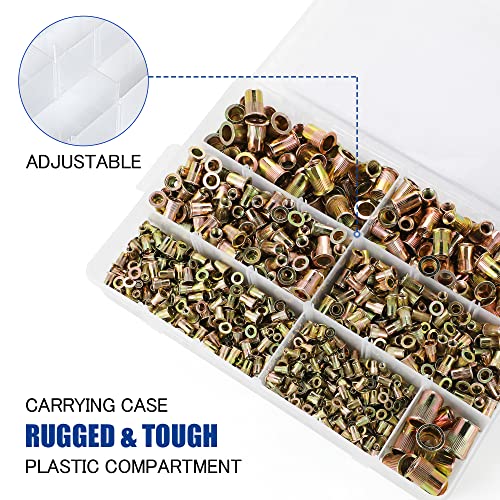 Rivet Nut Kit, 915pcs SAE + 915pcs Metric Threaded Rivnut Assortment, Zinc Plated Carbon Steel Nut Inserts Rivnuts Nutserts Kit - JROUTH