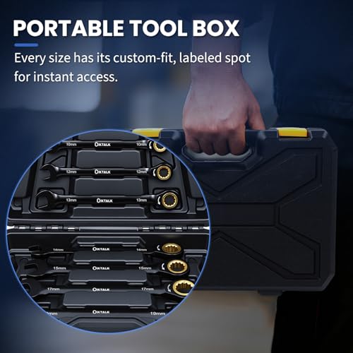 8PCS Metric Ratcheting Wrench Set, 72-Tooth Combination Wrench Set, 8-19mm