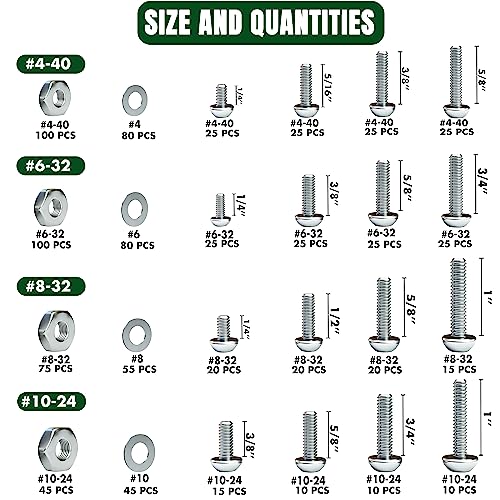 900 Pcs Nuts and Bolts Kit, Phillips Pan Head 304 Stainless Steel Philips Pan Head