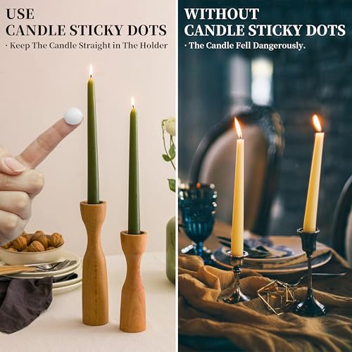 24Pcs Candle Sticky Dots & 4Pcs 10 Inch Blue White Floral Spiral Taper Candles, Unscented Tapered Candlesticks Set for Wedding Home DIY