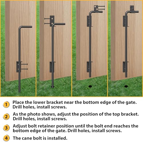 24" Heavy Duty Cane Bolts for Gates with Upgraded Square Hardware Gate Drop Rod with Black Finish for Wood PVC Vinyl Fences Gates, Double Doors-2 Pack 24Inch-2pack