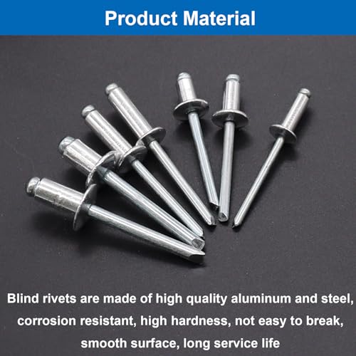 Click to See Full View Ask Rufus smseace 900Pcs Pop Rivets Assortment Kit 14-Sizes SAE (3/32 inch1/8 inch5/32 inch3/16 inch1/4 inch) Assorted Blind Rivets for Metal,Furniture,Automotive,Instrument