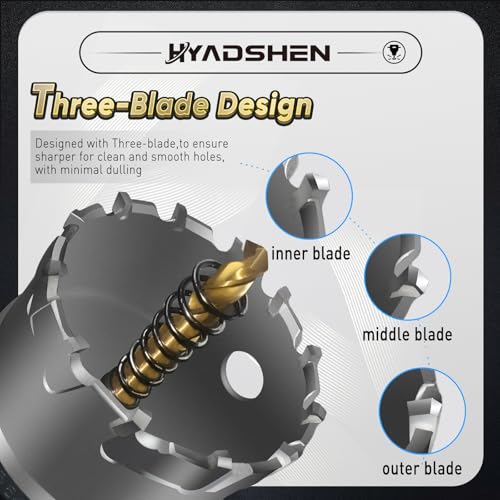 14Pcs TCT Hole Saw Kit with case, 1/2"-1-57/64" Heavy-Duty Tungsten Carbide Hole Saws Sets for Metal, Stainless Steel, Iron, Wood, Plastic, with 4*Detachable Pilot Drill Bits and 2*L-Wrench 1/2"-1-57/64"