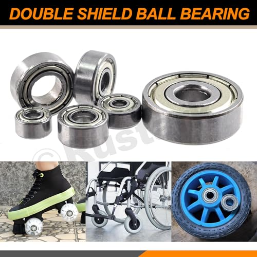60Pcs 6 Sizes Carbon Steel Ball Bearing Deep Groove Ball Bearing Double Shielded Bearings for Furniture Wheels Skateboards Scooters