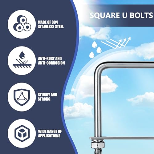 4 Sets M10 Square u Bolts 4 inch Wide,Square Bend u-Bolts,4" u Bolt M10 x 102mm x 200mm