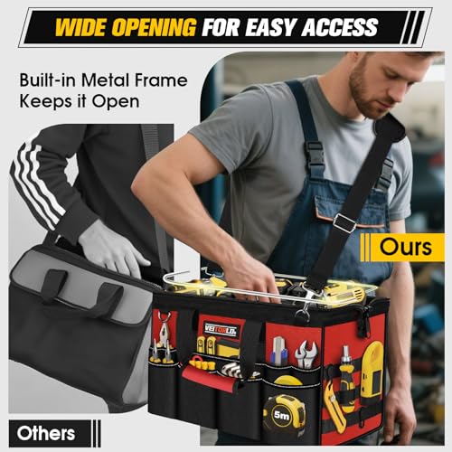 16-Inch Heavy Duty Tool Bag, 19-Pockets Tool Box Organizer, Portable Toolbag, Heavy Duty Tool Organizer W/Detachable Pouches for Electrician Mechanic Carpenter