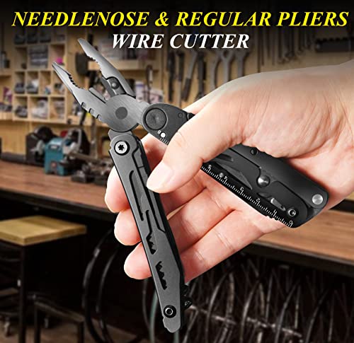 RoverTac 18-in-1 Multitool Pocket Knife with Pliers, Saw, Corkscrew & Detachable Scissors, Multi Tool with Safety Lock, 9 Screwdriver Bits, Camping Gear, Gifts for Men Black