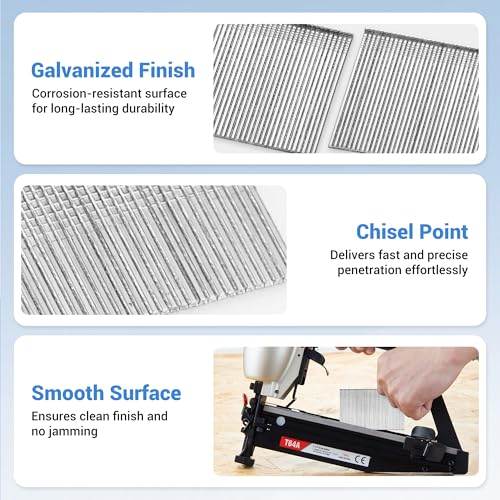 meite 16 Gauge Finish Nails, Total 5,000 Counts – 1-3/16" (2,500 Counts) and Assorted 5 Sizes (1", 1-1/4", 1-1/2", 2", 2-1/2" Each Size 500), Galvanized Straight 16GA Finish Nails for Finish Nailers