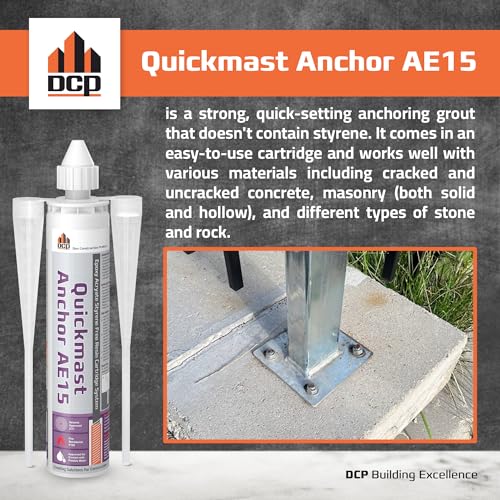 DCP Quickmast AE15 Concrete Epoxy for Rebar and Rods – High-Strength Anchoring System, Two-Part Acrylate Epoxy with Cartridge and Nozzles, 10.1 fl oz – 2 Pack