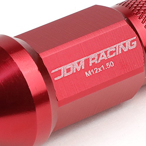 DNA MOTORING LN-ZTL-9026-15-RD 20Pcs M12 x 1.5 Open End Style Wheel Lug Nuts w/Deep Drive Extension Adapter, 25mm OD/50mm H, Red