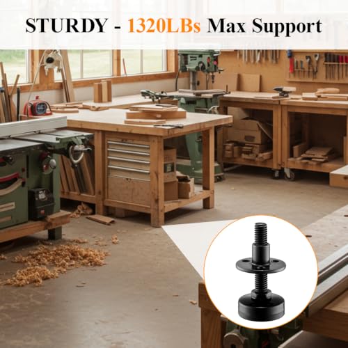 12PCS 3/8" Adjustable Furniture Levelers with Felt Pads & T-Nuts