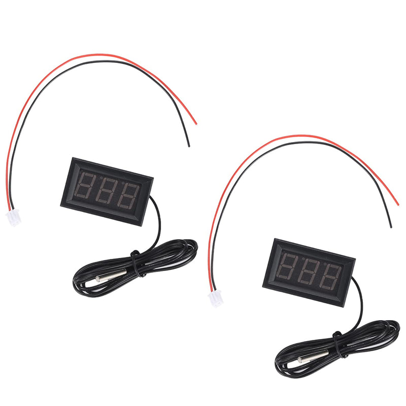 Greluma 2 Pcs 0.56" LED Display Digital Thermometer, DC 12V -50~110°C Temperature Display with Waterproof NTC Probe, Red LED Temperature Display