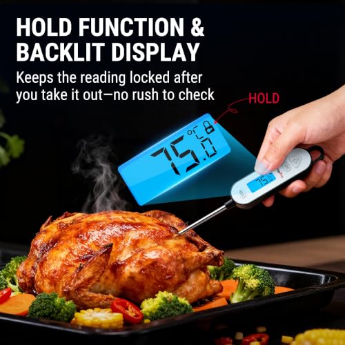 TempPro IPX7 Meat Thermometer Waterproof Barbecue Thermometer | Branten Thermometer Fast Instant Read with Backlight & Hold, for Steak, Grilling & Kitchen (Ex-ThermoPro)
