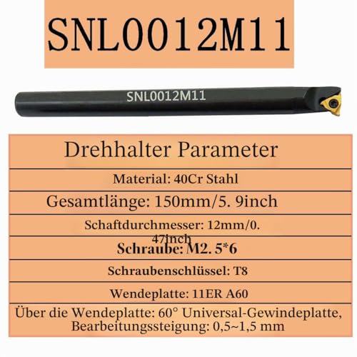 SNR0012M11 + SNL0012M11 Internal and External Tap Rotary Tool Holder with 5pcs 11IR A60 + 5pcs 11ER A60 Threading Inserts | ASZLBYM inner turning chisel external thread CNC lathes turning tool indexable carbide turning inserts
