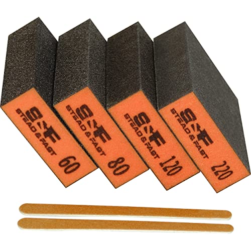 S&F STEAD & FAST Sanding Sponge 4 Pcs, 60 80 120 220 Coarse Medium Fine Grit Sanding Block/Tack Cloth 15 Pcs for Painting 18"x36"