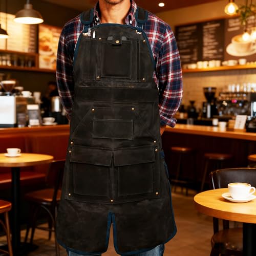 20-Pocket Heavy-Duty Waxed Canvas Work Apron – Fully Adjustable, Vintage Style Tool Organizer Black