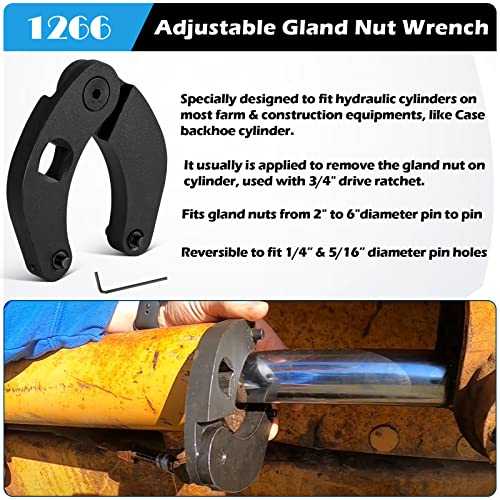 Sunluway 1266 Adjustable Gland Nut wrench & 7463 Small Adjustable Gland Nut Wrench Universal for Hydraulic Cylinders on Most Farm & Construction Equipment, Remove Gland Nuts Easily 1266+7463 Set