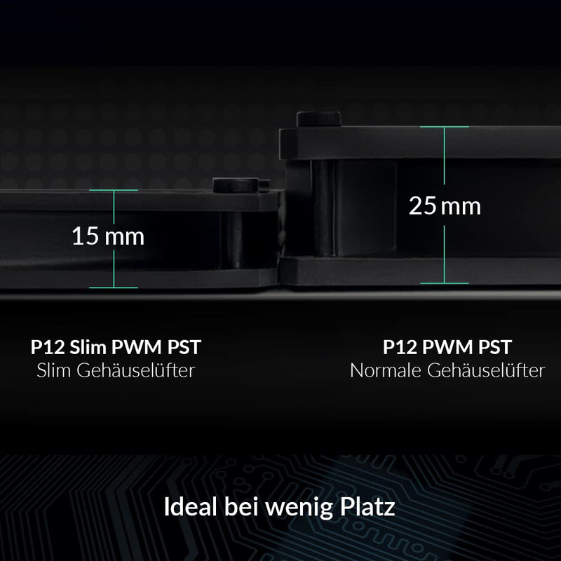ARCTIC P12 Slim PWM PST - PC fan, 120 mm PWM PST case fan optimized for static pressure, case fan with PST connection (PWM Sharing Technology), particularly narrow - black 1 piece