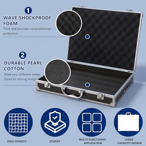 SEWACC Lockable Aluminum Alloy Tools Case Multifunctional Medicine Cosmetics Carrying Case Portable Storage Box for Travel Home Black
