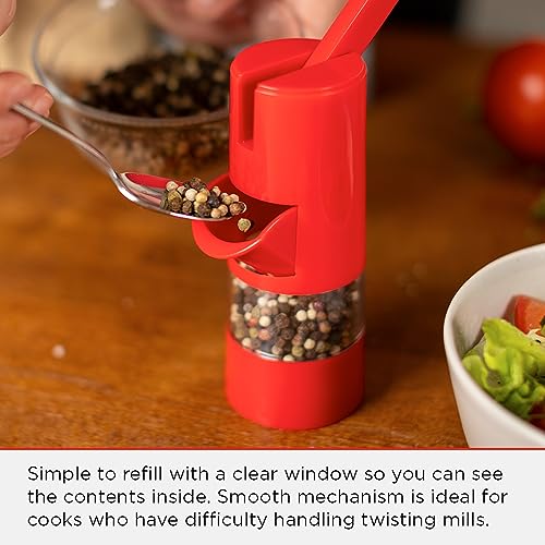 Kuhn Rikon Ratchet Spice Grinder, Ceramic Mill for Salt and Pepper, Red