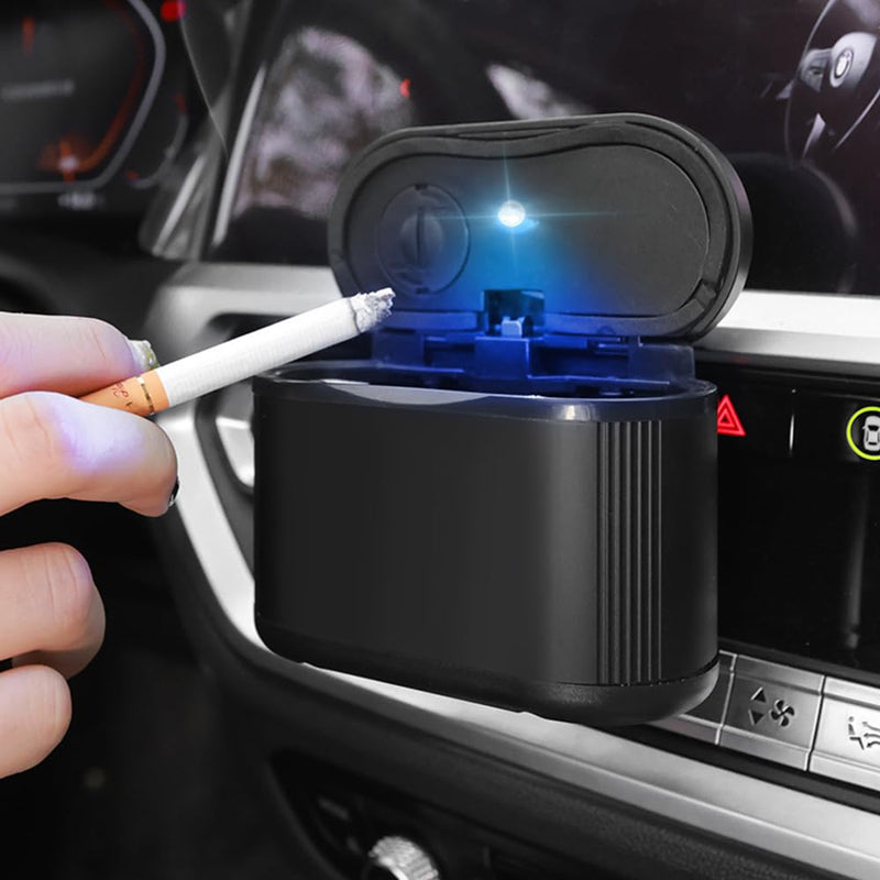 Multi-spot Placed Car Ashtray Removable Detachable Alloy with Lid Blue Led Clamped&Glued Beside Door Air Outlet Behind Seat Black Multi-spot Placed Black