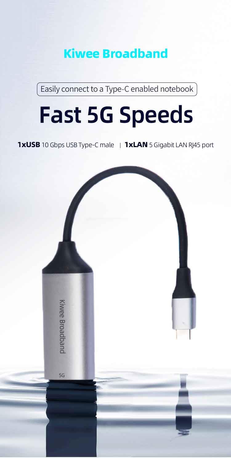 Kiwee Broadband USB C to Ethernet Adapter 5Gbps, Aluminum Thunderbolt 4/3, RJ45 LAN Network, Plug and Play, For MacBook Air/Pro, Dell XPS, iPhone 15, NAS, Windows Laptop, Chromebook, iPad Pro, Surface